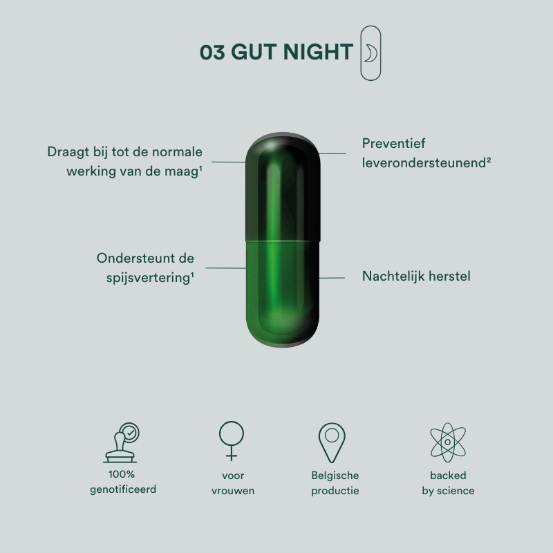 gut night insentials supplement opgeblazen gevoel